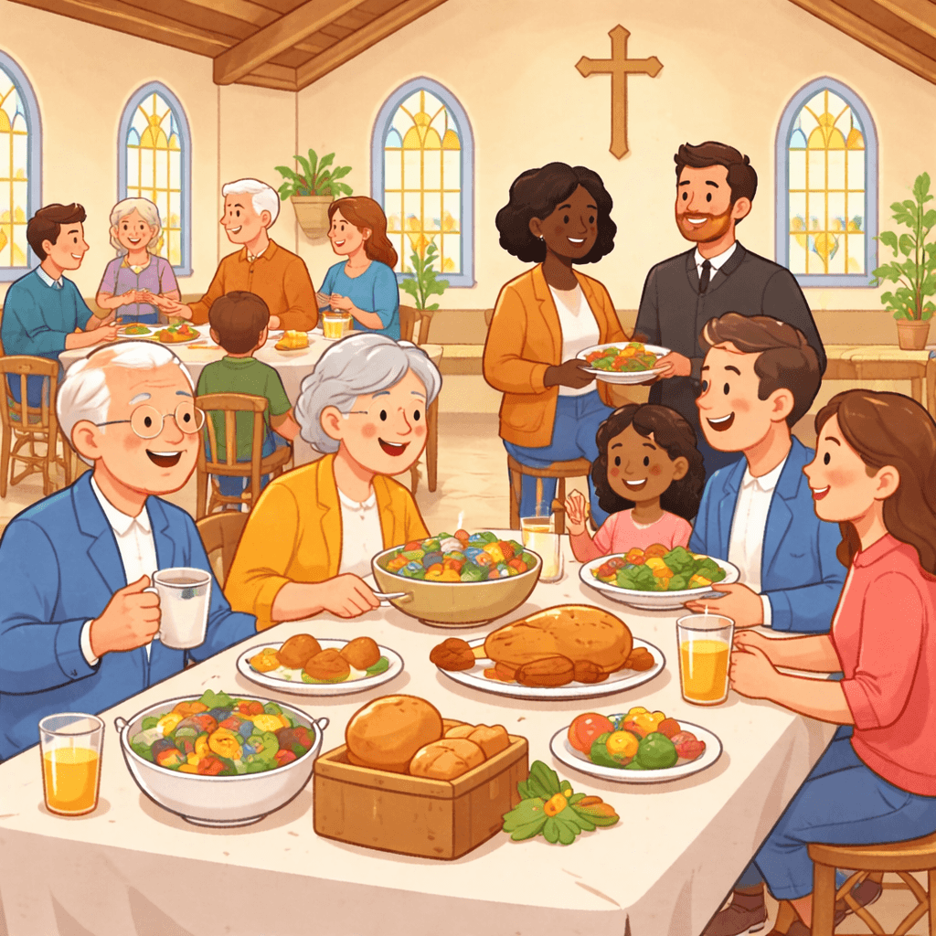 Church community sharing a fellowship meal